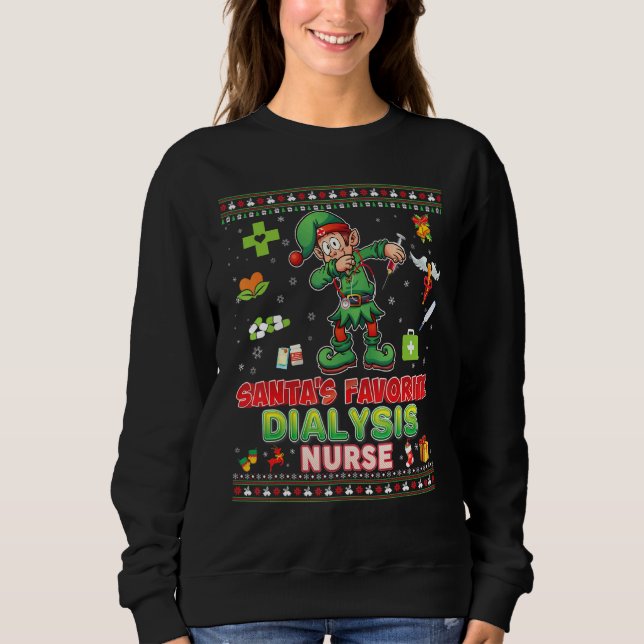 Sweatshirt Père Noël Dialyse préférée Infirmière Dabbing Elf  (Devant)