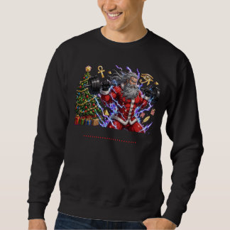 Sweatshirt Père Noël drôle de gym soulevant des poids de Noël