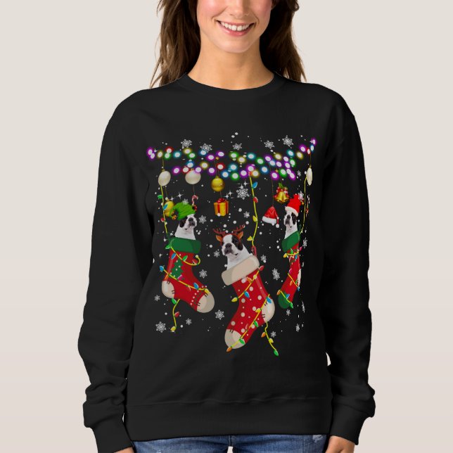 Sweatshirt Père Noël ELF Reindeer Boston Terrier En Noël Soc (Devant)