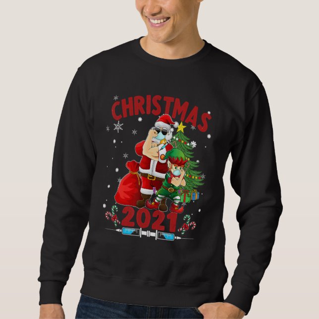 Sweatshirt Père Noël Et Elf Vacciné Joyeux Noël (Devant)