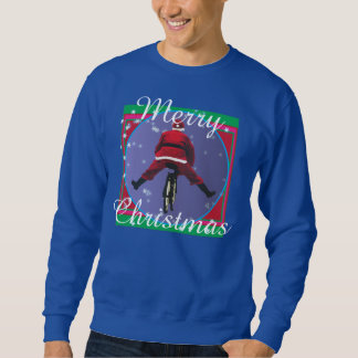 Sweatshirt Père Noël faisant du vélo le chandail laid de Noël