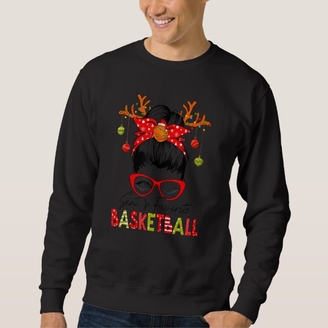 Sweatshirt Père Noël Favori Basketball Xmas Messy Bun Père No (Devant)