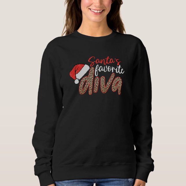 Sweatshirt Père Noël Favori Diva Leopard Noël Joyeux Noël Joy (Devant)