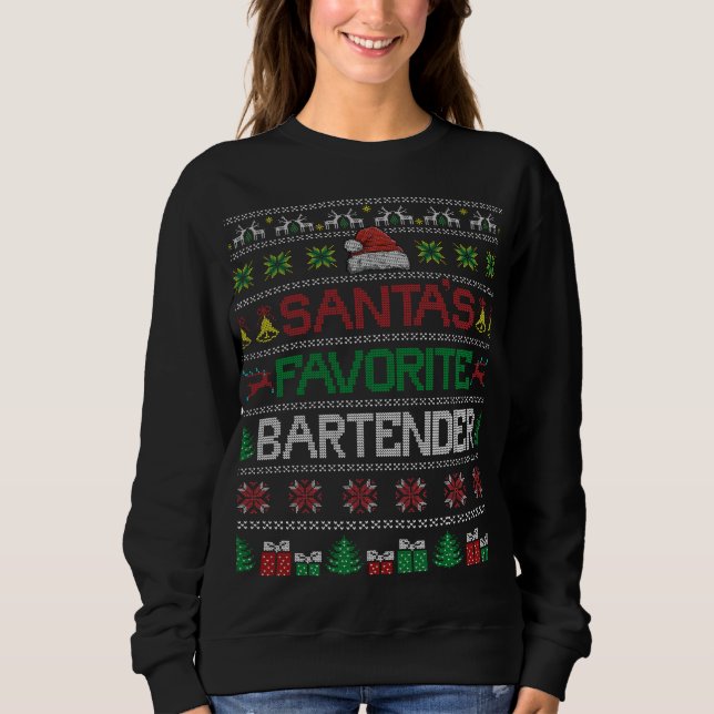 Sweatshirt Père Noël Favorite Bartender Ugly X-mas Sweater Ca (Devant)