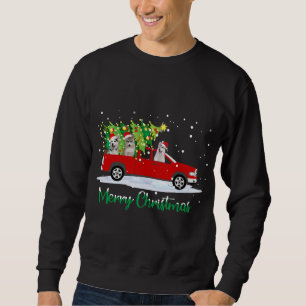 Sweatshirt Père Noël Husky équitation Camion Rouge Joyeux Noë