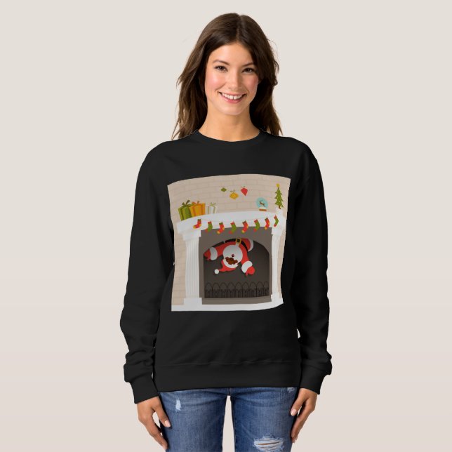 Sweatshirt père Noël noire coincée dans la cheminée sweatshir (Devant entier)