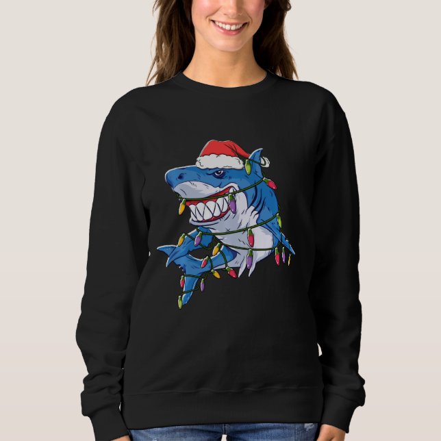 Sweatshirt Père Noël Shark Noël lumières Noël jamas de Noël (Devant)
