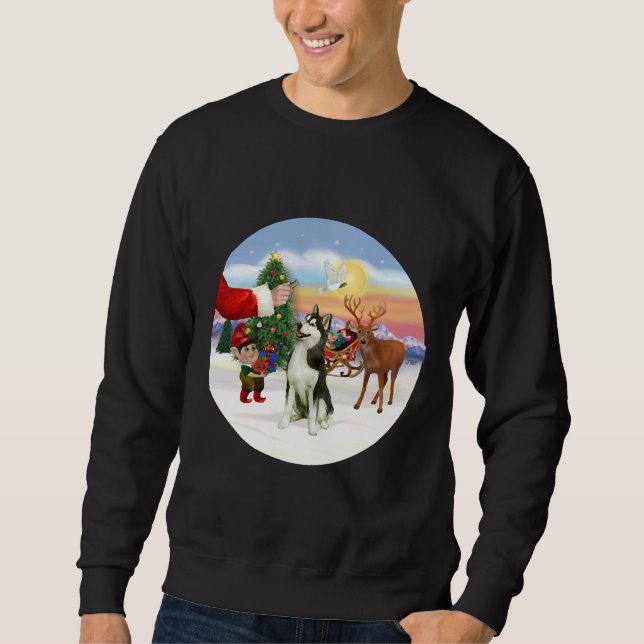 Sweatshirt Père Noël Traite Pour Son Husky Sibérien A (Devant)
