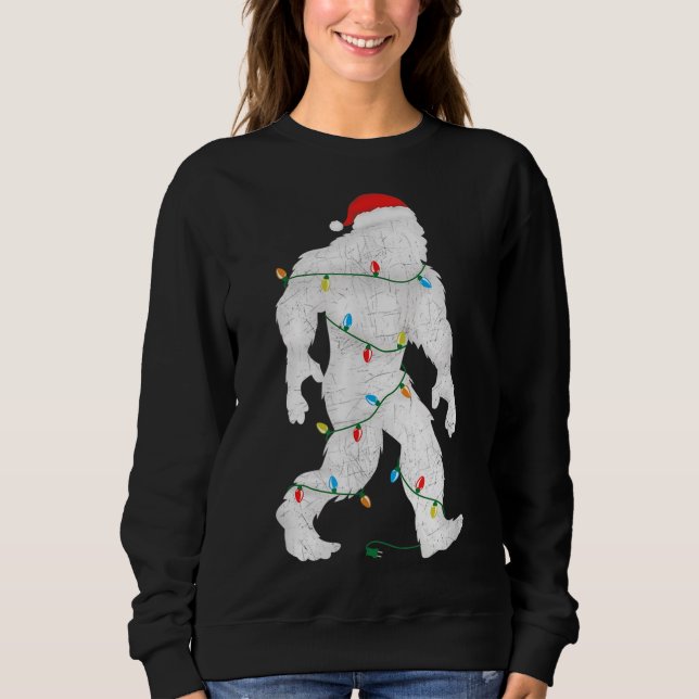 Sweatshirt Père Noël Yeti Tangée Dans Les Lumières Des Arbres (Devant)