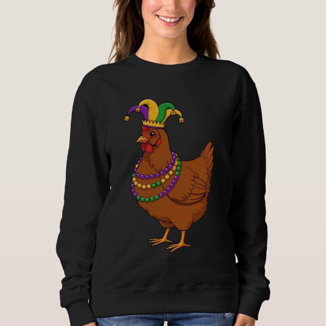 Sweatshirt Perles de poulet bouffon Mardi Gras drôle d'élevag (Devant)