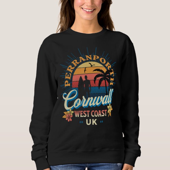 Sweatshirt Perranporth de surf, Cornouailles Uk Retro Perturb (Devant)