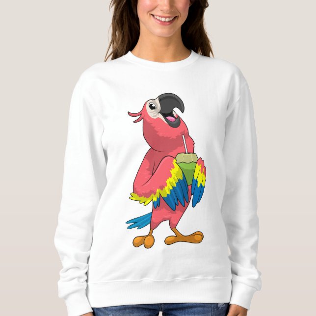 Sweatshirt Perroquet et noix de coco avec paille à boire (Devant)