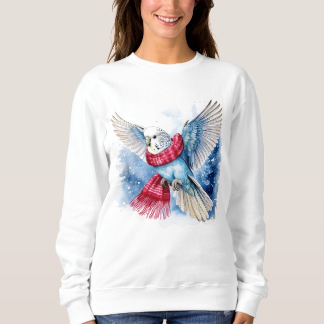 Sweatshirt Perruche bleue volante en Écharpe d'hiver (Devant)
