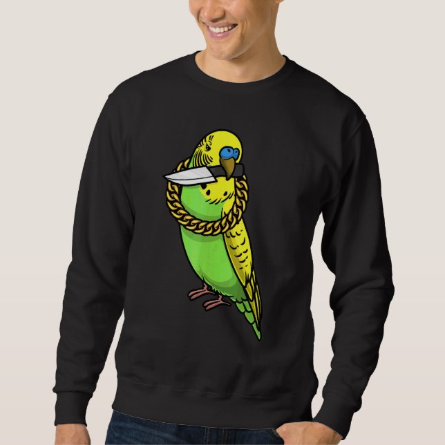 Sweatshirt Perruche Bouledogue Oiseau Perruche Avec Couteau (Devant)