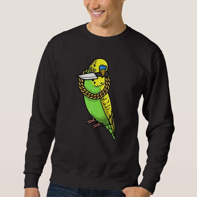 Sweatshirt Perruche Bouledogue Oiseau Perruche Avec Couteau   (Devant)