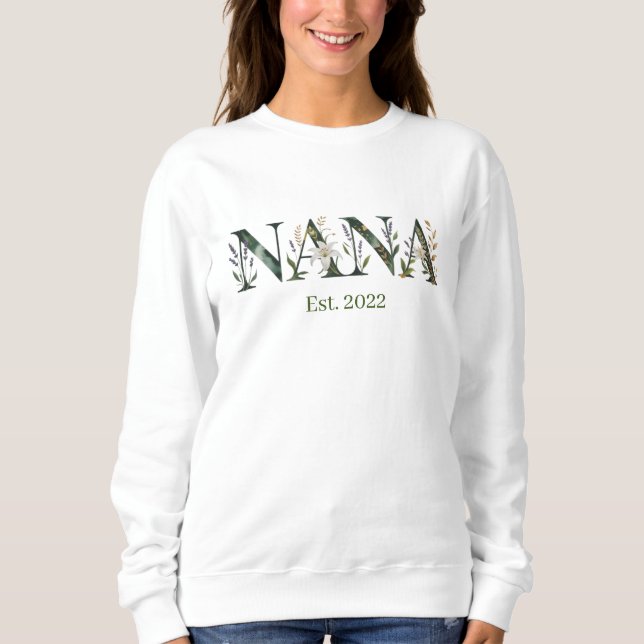 Sweatshirt Personalized Nana Est Year Floral Grandmother Gift (Devant)