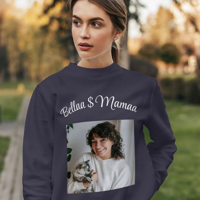 Sweatshirt Personalized Pet Lover Photo Script Name Cat Mom (Créateur téléchargé)