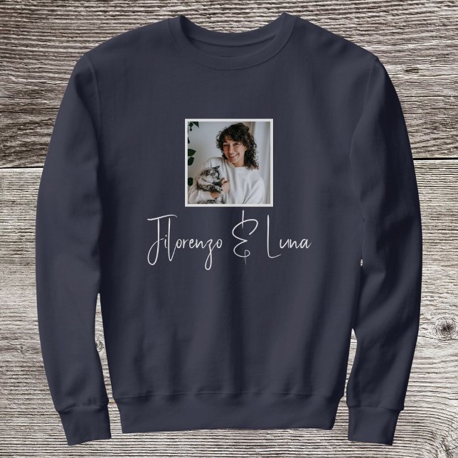Sweatshirt Personalized Pet Lovers Photo Script Name Cat Mom (Créateur téléchargé)