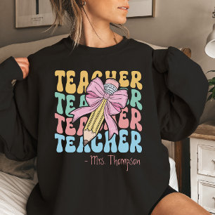 Sweatshirt Personnalisé Avec Le Nom Pink Bow Enseignant Perso