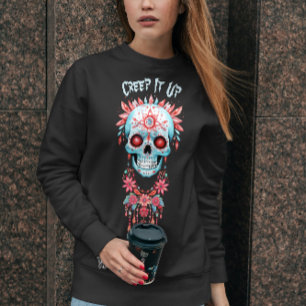 Sweatshirt Personnalisé bleu rose Halloween Crâne sucre Hallo