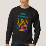 Sweatshirt Personnalisé HAPPY CHANUKAH Hanoukka<br><div class="desc">HAPPY CHANUKAH Hanoukka unisex sweatshirt, avec CUSTOMIZABLE TEXTE, conçu avec faux menorah or, l'étoile colorée de David et le dreidel couleur argent plus CUSTOMIZABLE GREETING, afin que vous puissiez créer votre propre salutation. Chandail homme ou femme idéal pour la saison Hanoukka. Choisissez parmi une large gamme de vêtements et cadeaux...</div>