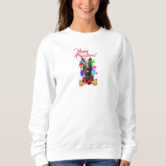 Sweatshirt Personnalisé mignon chien malinois Joyeux Noël (Devant)