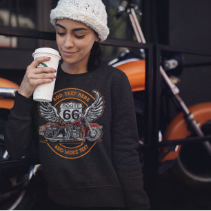 Sweatshirt Personnaliser Vintage Moto Route 66 Ailes Ange Fem