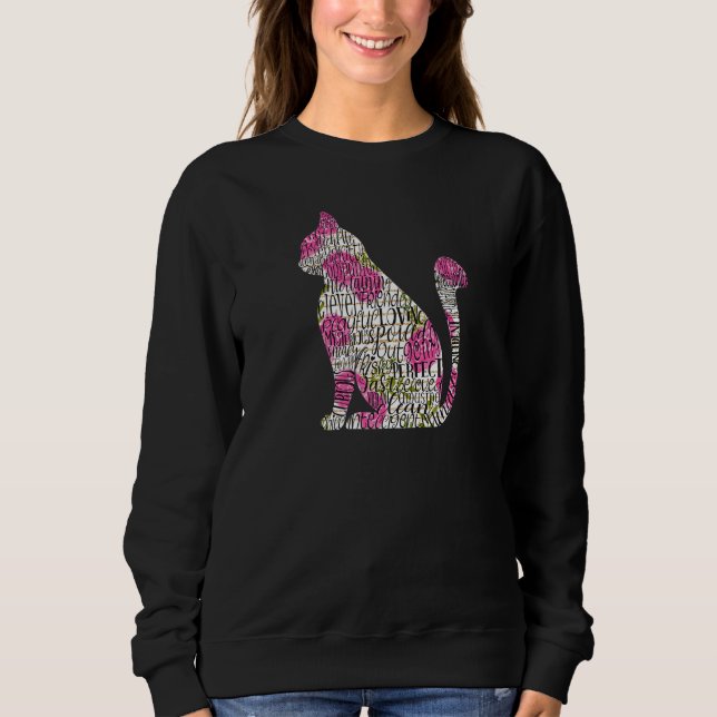 Sweatshirt Pet  Cat Kitty Word Cloud with Pink Roses (Devant)