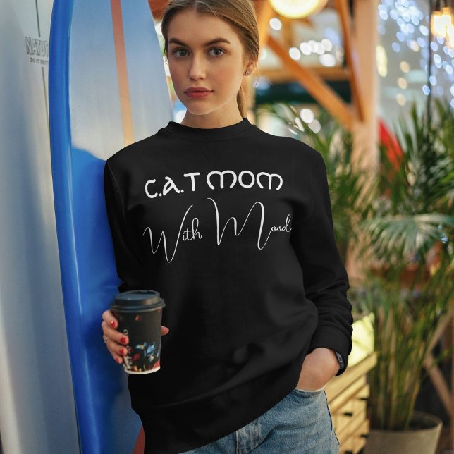 Sweatshirt Pet Lover Personalized White Script Black Cat Mom (Créateur téléchargé)