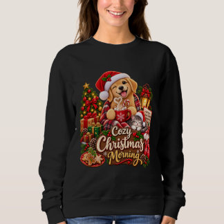 Sweatshirt Petit matin de Noël cosy Chien et chat nostalgiqu