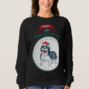 Sweatshirt Petit Pitbull À La Main Avec Santa Hat Joyeux Chri