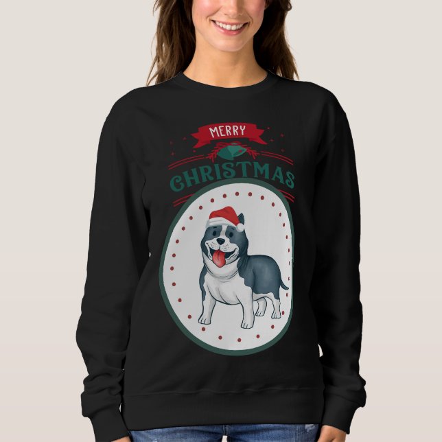Sweatshirt Petit Pitbull À La Main Avec Santa Hat Joyeux Chri (Devant)