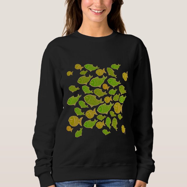 Sweatshirt Petit Poisson Motif Vert Et Rose (Devant)