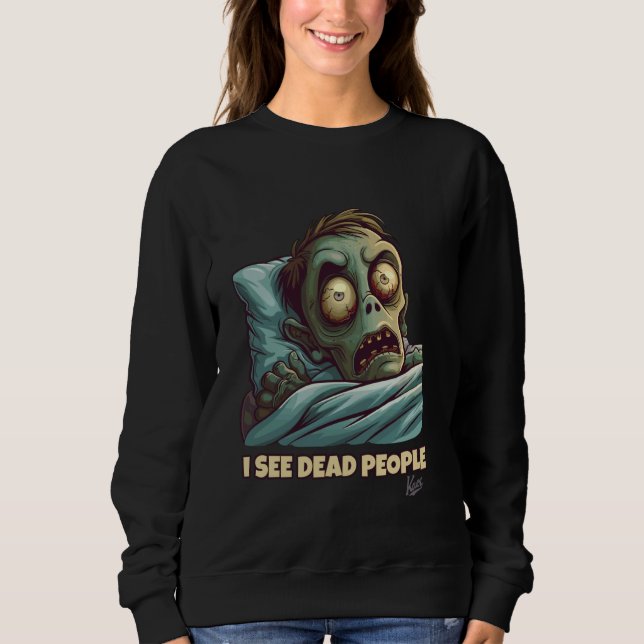 Sweatshirt Petit zombie effrayé dans le lit peut voir des gen (Devant)