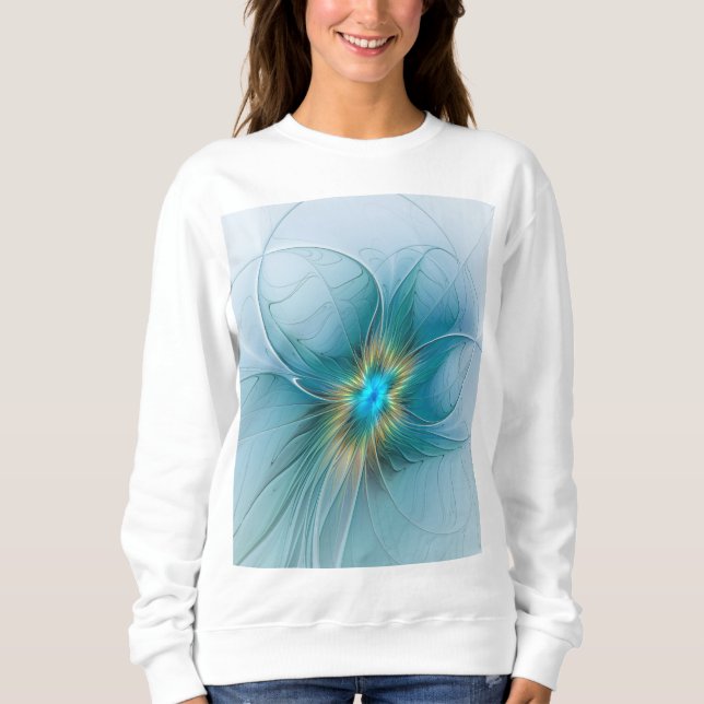Sweatshirt Petite Beauté Moderne Bleu Or Fractal Art Flower (Devant)