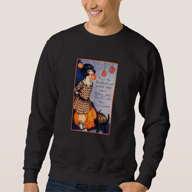 Sweatshirt Petite Fille Citrouilles Chat Noir Pommes Suspendu (Devant)