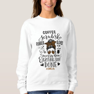 Sweatshirt Ph Leopard Messy Bun Nurse CNA Life Nurse Coffee