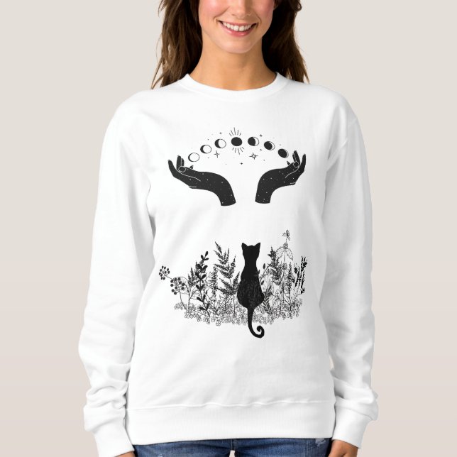 Sweatshirt Phases de lune céleste vintage Chat (Devant)