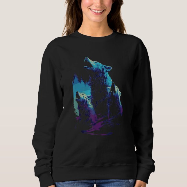 Sweatshirt Phenomenal Howling Wolves Wolf Pack Retro Awesomen (Devant)