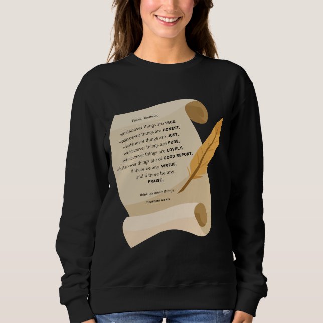 Sweatshirt Philippiens 4:8 KJV Bible Citation Scroll Femmes (Devant)