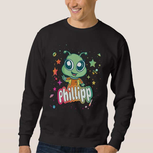 Sweatshirt PHILLIPP - Nom du garçon mignon avec un Alien mign (Devant)