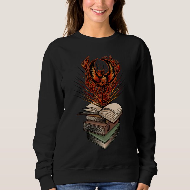 Sweatshirt Phoenix Rising From Books Flames Fantasy Magical (Devant)
