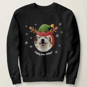 Sweatshirt Photo de chien avec Elf Reindeer Antler Casquette 