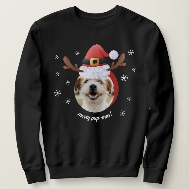 Sweatshirt Photo de chien avec Père Noël Reindeer Antler Casq (Design devant)