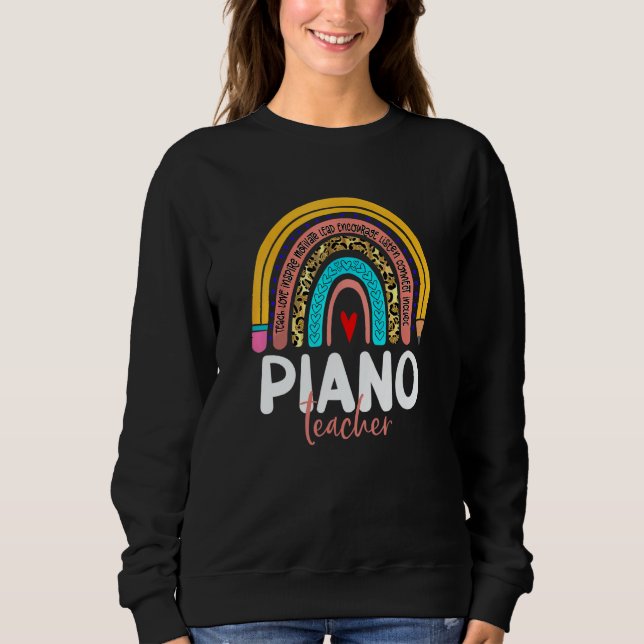 Sweatshirt Piano Teacher Leopard Rainbow Back To School Piano (Devant)