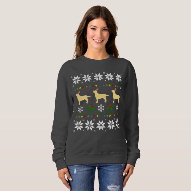 Sweatshirt Pièce en t laide de Noël de trio jaune de labrador (Devant entier)