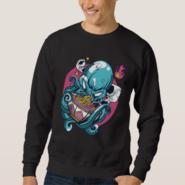Sweatshirt Pieuvre en colère mangeant un bol de Ramen (Devant)
