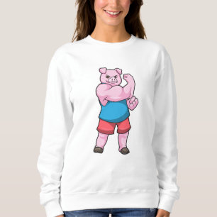Sweatshirt Pig comme Bodybuilder avec grand bras Supérieur