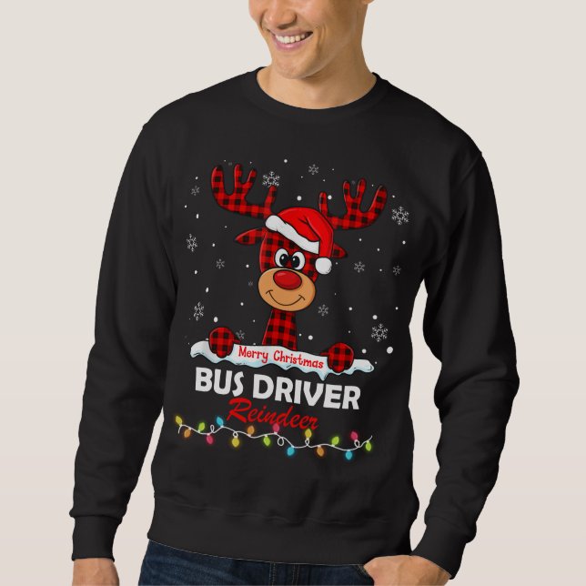 Sweatshirt Pilote de bus Reindee Santa Hat Buffalo Plaid Chri (Devant)