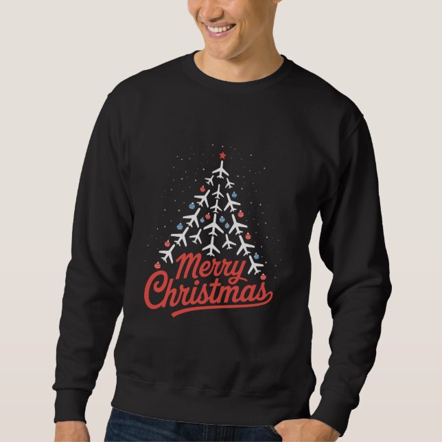 Sweatshirt Pilote de l'arbre de Noël d'avion (Devant)